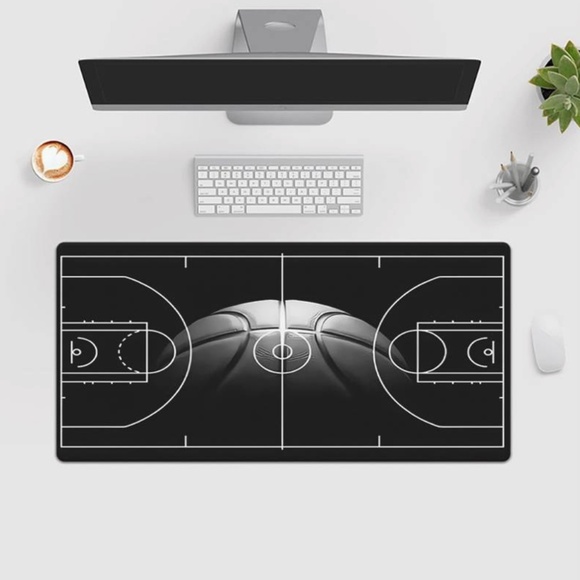 NEW 🏀 Basketball Court Mousepad – Large Black & White Gaming Desk Mat - Picture 1 of 3